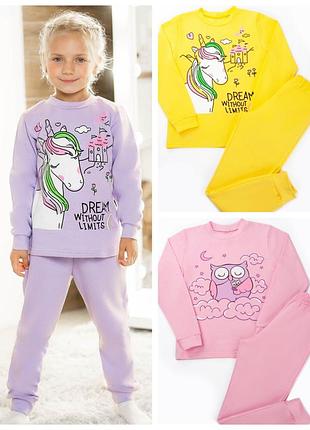 Теплая пижама с единорогом, пижама с начесом для девочки, теплая пижама с эдинорогом для девчонки