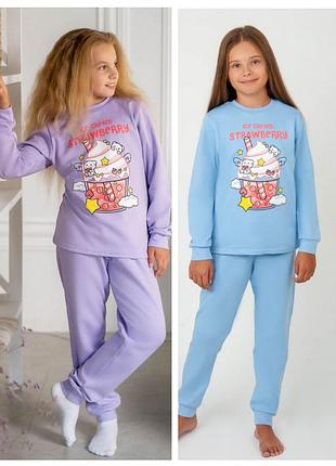 Теплая пижама для девочки, сиреневая пижама с начесом, теплая пижама с начесом для девчонки