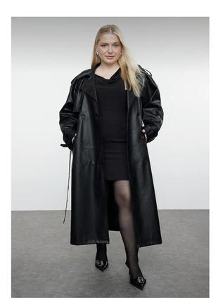 Женский кожаный тренч plus size