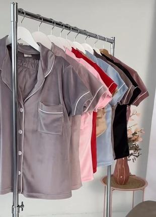 Пижама женская велюровая рубашка шорты