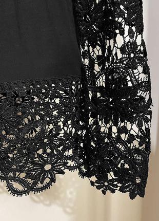 Eur 38 черная трикотажная блуза с кружевом длинный рукав женская блузка6 фото
