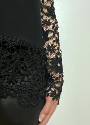Eur 38 черная трикотажная блуза с кружевом длинный рукав женская блузка7 фото