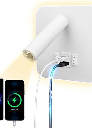Светодиодная лампа для чтения uksunvi, настенная лампа usb type-c, два переключателя для зарядки
