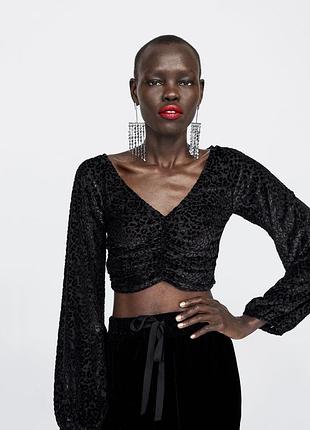 Укороченный бархатный топ zara textured top with metallic thread - s-m