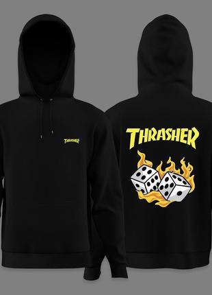 Чоловіче худі thrasher logo унісекс кофта трешер чорна толстовка з капюшоном