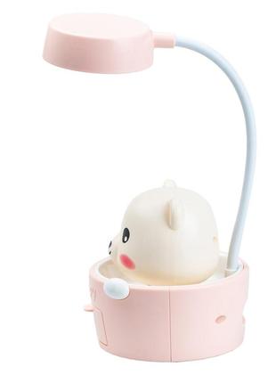 Дитяча настільна лампа світильник з точилкою для олівців "ведмедик" рожева