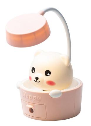 Дитяча настільна лампа світильник з точилкою для олівців "ведмедик" рожева