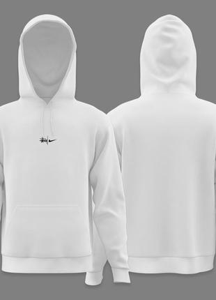 Чоловіче худі толстовка stussy x nike біле стуссі колоборація з найк унісекс-толстовка з капюшоном
