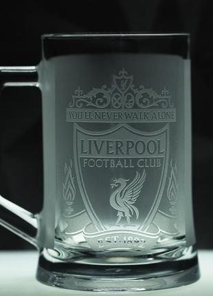Подарочный бокал для пива 670 мл с 3д гравировкой логотипа  фк ливерпуль liverpool fc