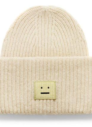 Шапка оригинал из натуральной шерсти шерстяным логотипом acne studios