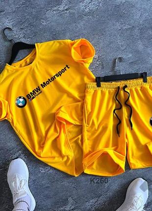 Мужской летний костюм футболка + шорты bmw motorsport желтый бмв (b)