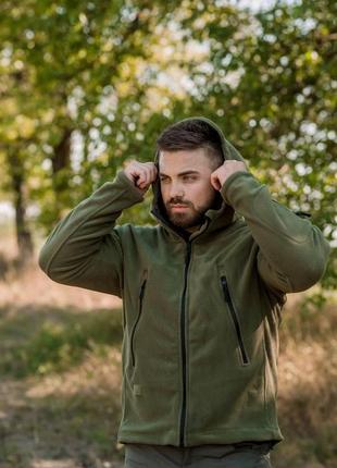 Тактическая флиска с капишоном, флисовая кофта мужская,тактическая армейская флис куртка, олива