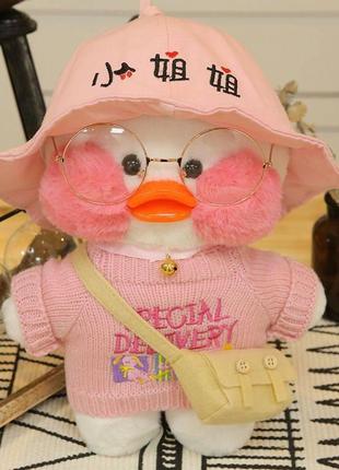 Качка лалафанфан оригінал з рожевою панамою lalafanfan качечка м'яка іграшка cafe mimi duck