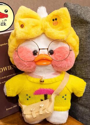 Качка лалафанфан оригінал в жовтому одязі lalafanfan качечка м'яка іграшка cafe mimi duck