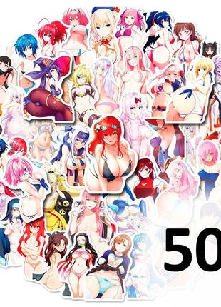 Набір стікерів waifu дівчинки аніме хентай 50 шт (частина 9) стікербомбінг вінілові наклейки