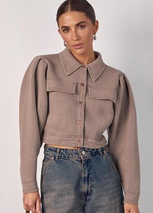 В'язаний короткий піджак на кнопках з рукавами ліхтариками - кавовий цвет, l (є розміри)