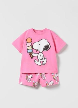 Комплект snoopy peanuts™ zara костюм рожевий барбі набір футболка та шорти