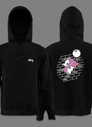 Мужское худи stussy 8 ball logo унисекс черное  стусси с шарами кофта толстовка с капюшоном