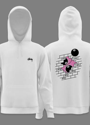 Чоловіче худі stussy 8 ball logo унісекс біле стуссі з кулями кофта толстовка з капюшоном