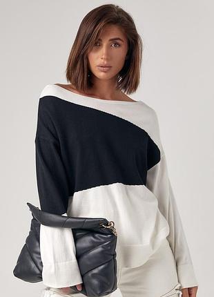 Жіночий джемпер у стилі колор-блок - білий з чорним цвет, l (є розміри)