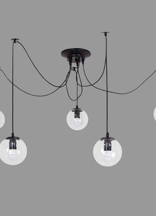 Чёрная люстра из прозрачных шаров на 5 ламп (56-pr1505f-5 bk+cl)