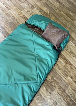 Туристичний спальник ковдра зелений до -10 весна літо з капюшоном спальний мішок + подушка4 фото