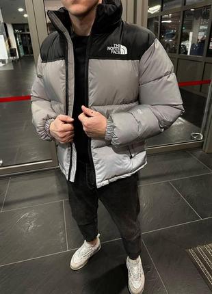 Зимняя куртка the north face tnf 700 grey reflective пуховик нор фейс тнф 700 серая рефлективная вышивка