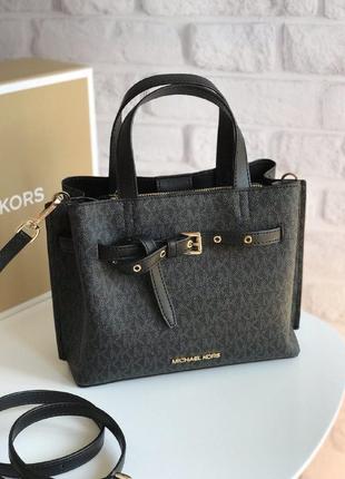 Сумка жіноча michael kors оригінал emilia small logo satchel чорна в лого