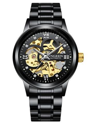 Механічний годинник з автопідзаводом winner (fngeen), чоловічий наручний годинник віннер скелетон, чорний годинник