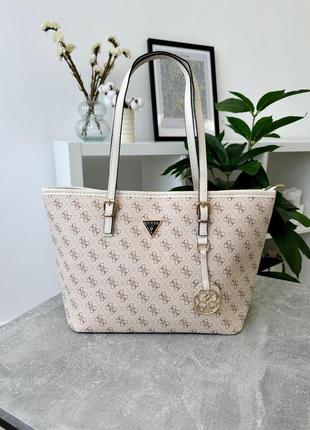 Жіноча сумка guess сумка шоппер у молочному кольорі гес з двома ручками містка