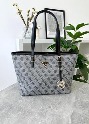 Жіноча сумка guess сумка шоппер у сірому кольорі гес з двома ручками містка