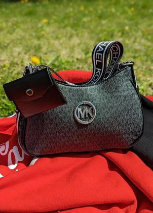 Жіноча чорна сумка крос-боді michael kors міні клатч на ремінці mk 2 в 1