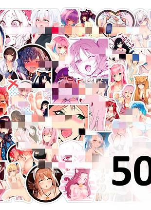 Набір стікерів waifu дівчинки аніме хентай 50 шт (частина 4) стікербомбінг вінілові наклейки