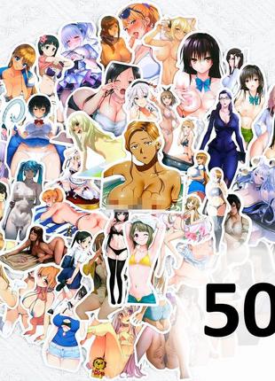 Набір стікерів waifu дівчинки аніме хентай 50 шт (частина 7) стікербомбінг вінілові наклейки
