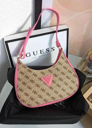 Сумка guess женская гэс мини клатч на плечо бежевая фуксия люкс качество