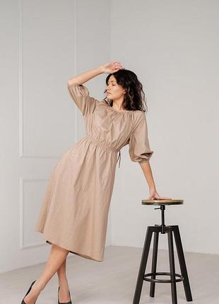Платье женское котоновое с завязками миди беж modna kazka mkaz6422-2 42