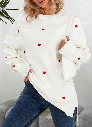 Светр оверсайз в сердечках 50% вовна 6