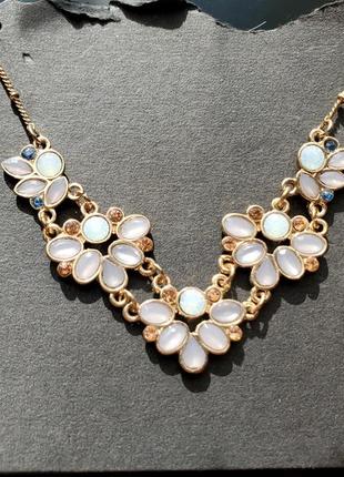 Золотистое колье с опалитовым стеклом, сток америка
