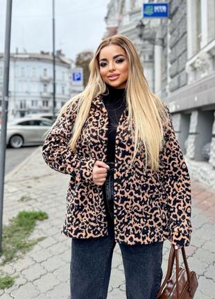 Теплая рубашка в клетку леопардовая полар