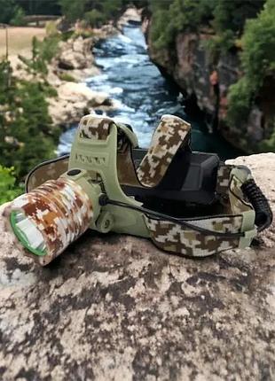 Ліхтар налобний 2130-t6 military, акумуляторний 18650х2, zoom, зарядка micro usb, головний ліхтарик