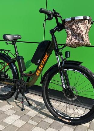 Електровелосипед cubic-bike electric 26" хакі 500ват 10,4 а·год 48 в фара 2500 мм, пасс, 3 швидкості