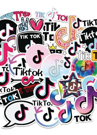 Набір стікерів tik tok - 50 шт - вінілові наклейки на ноутбук, авто, велосипед