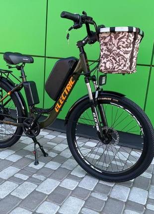 Електровелосипед cubic-bike electric 26" хакі 1000ват 18 а·год 48 в фара, пас, 3-швидкості