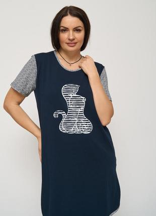 Ночая сорочка-туника с рукавчиком трикотажная котики размер 2xl, 3xl, 4xl, 5xl1 фото