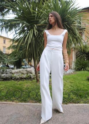 Широкие белые брюки женские zara new