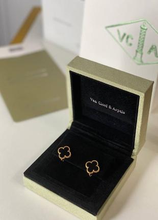 Сережки vca van cleef конюшина чорний онікс в иозолоті англійський замочок