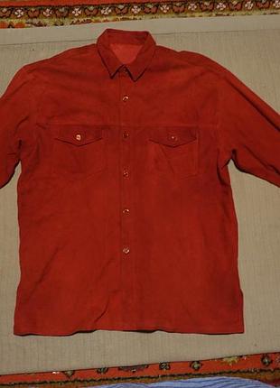 Темно-красная  неформальная рубашка из натуральной замши 52 р.