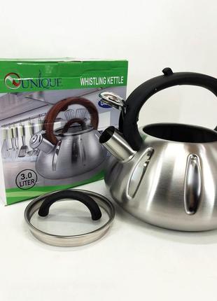 Чайник для электроплиты unique un-5303 3 л, чайники для плит, хороший чайник ce-809 со свистком
