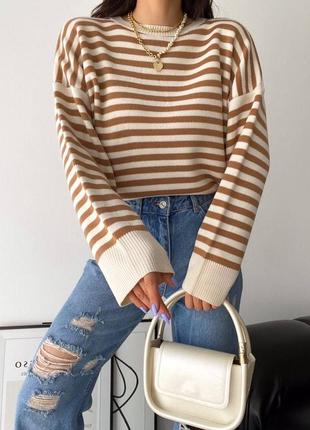 Светр в полоску бежевий oversize3 фото