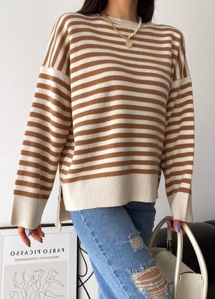 Светр в полоску бежевий oversize4 фото